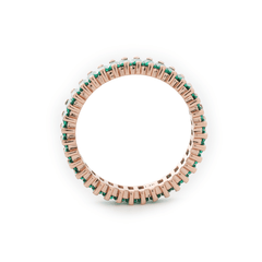 14K Rose Gold 3*1.5mm Baguette Cut Zambian Lab Emerald Eternity Ring