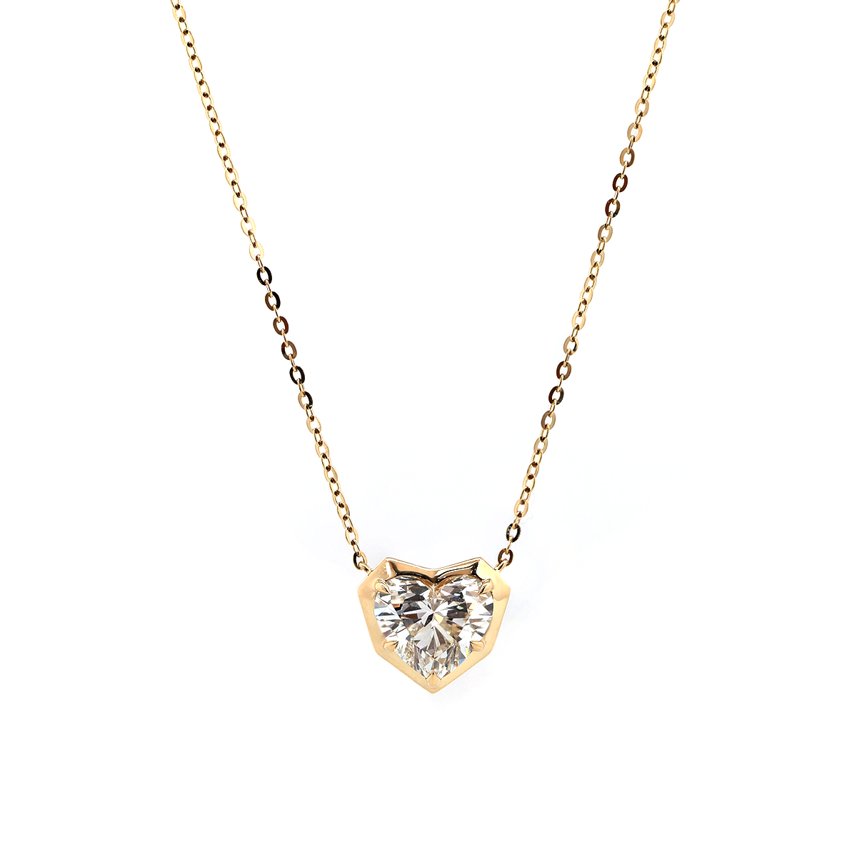 14K Yellow Gold Necklace with 2.5ct Heart Shaped Lab Diamond Pendant in Bezel Setting and Round Cross Chain