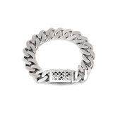 14K White Gold Men' s Iced Out Cuban Link Bracelet with Round Lab Diamond