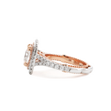 14K White and Rose Gold 2.5ct Old Mine Cut Lab Diamond Evelina Halo Edwardian Style Ring with Waverly Band and Millegrain Edging