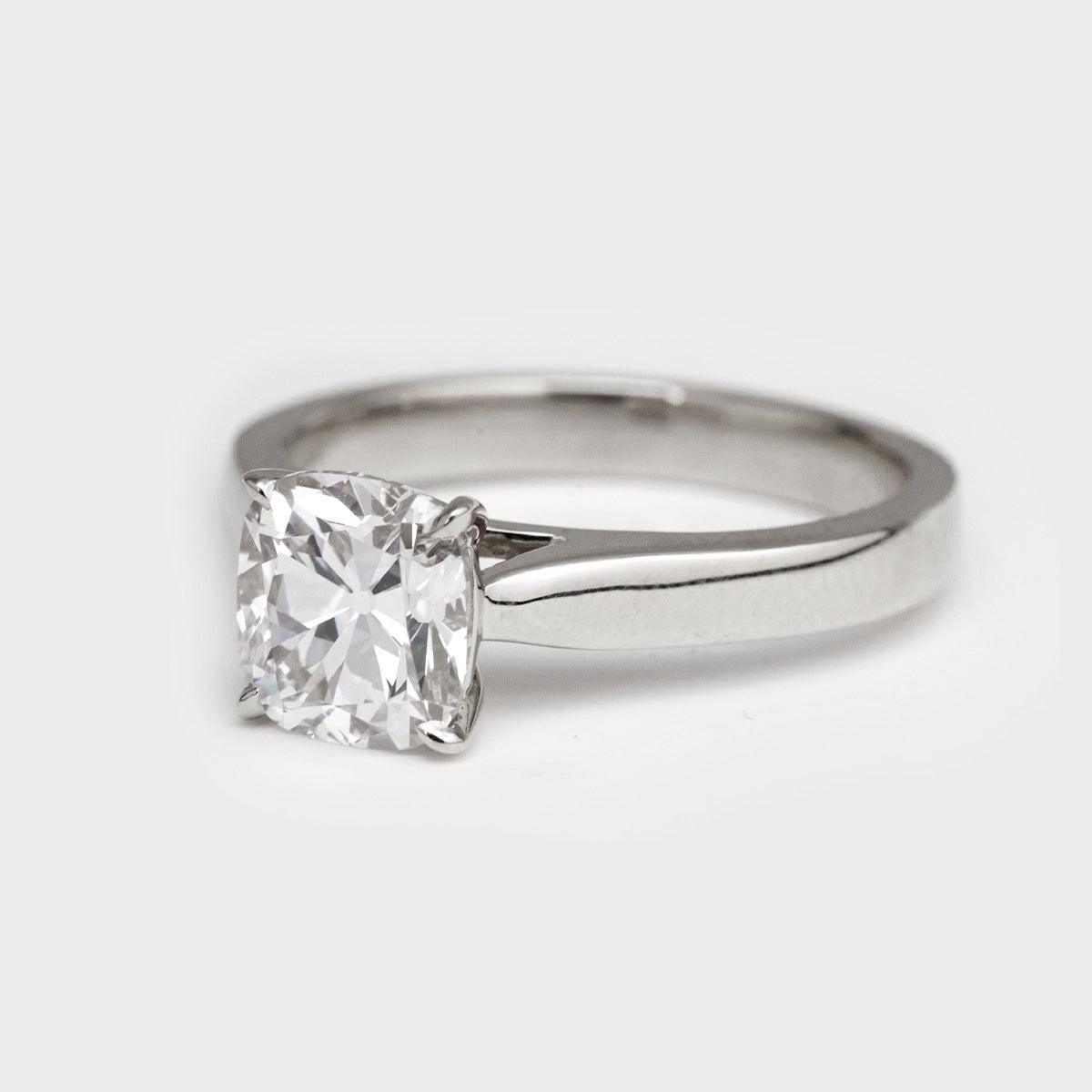 14K Yellow Gold 1.5 Carat Old Mine Cut Lab Diamond Solitaire Ring 14K White Gold