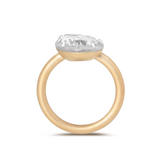 14K Yellow Gold 3ct Pear Shaped Lab Diamond Matte Ring with White Gold Bezel