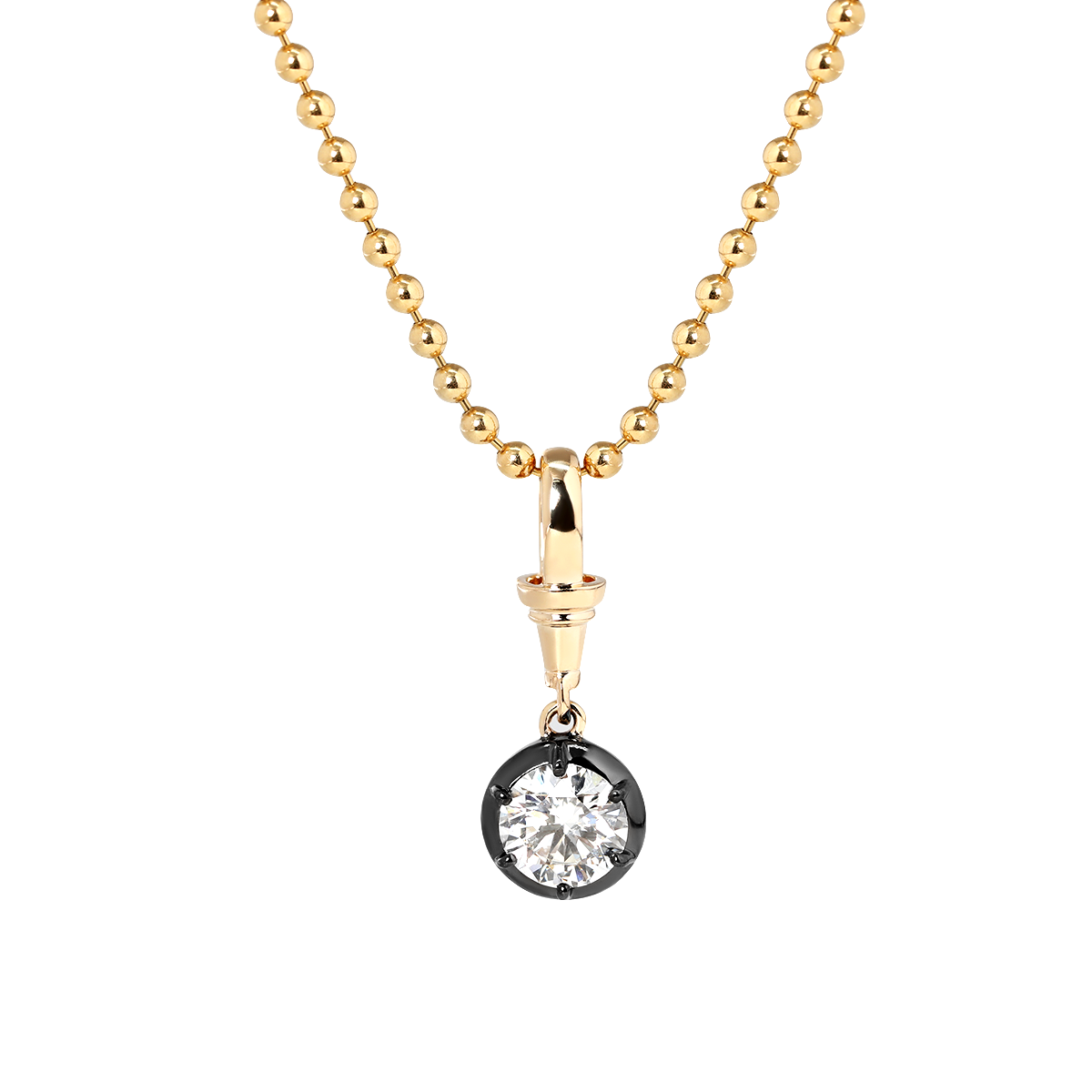 14K Yellow Gold 1ct Round Lab Diamond Pendant Necklace with Black Rhodium Plated Bezel