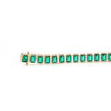 14K Yellow Gold Emerald Cut Lab Zambian Emerald Bezel Tennis Bracelet