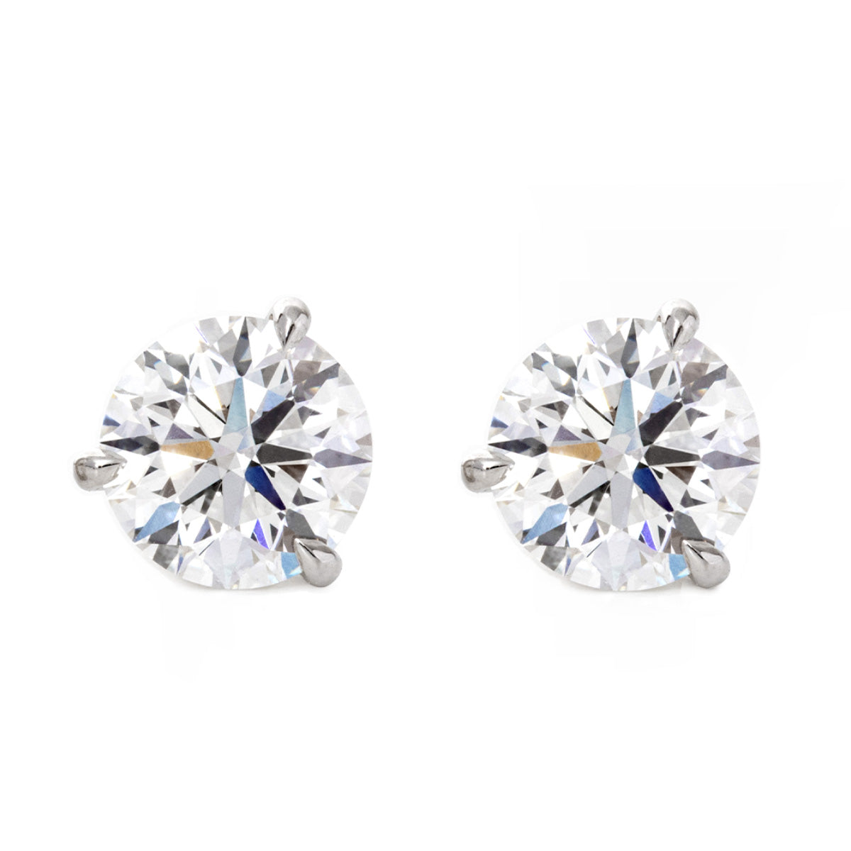 14K White Gold Stud Earrings with 2 ct tw Round Cut Lab Diamond Three-Prong Basket