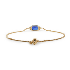 14K Yellow Gold 2ct Royal Blue Lab Sapphire Chain Bracelet with Round Lab Diamond Side-stones
