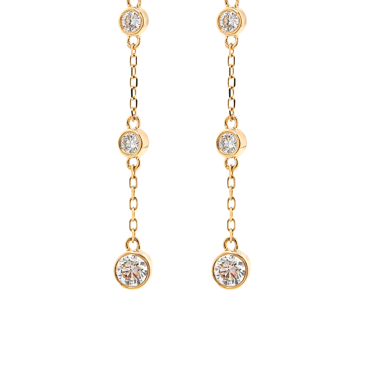 14K Yellow Gold Round Cut Diamond Bezel Drop Earrings