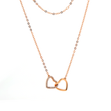 14K Rose Gold Toi et Moi Heart Shape Pendant Necklace with Round Lab Dimaond Pave