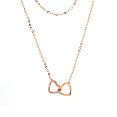 14K Rose Gold Toi et Moi Heart Shape Pendant Necklace with Round Lab Dimaond Pave