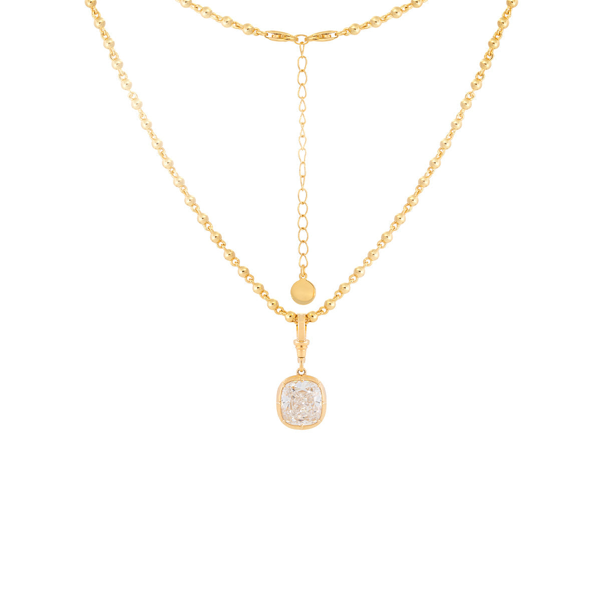 18K Yellow Gold 5ct Elongated Cushion Cut Lab Diamond Bezel Pendant Necklace with Beads Chain