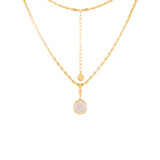 18K Yellow Gold 5ct Elongated Cushion Cut Lab Diamond Bezel Pendant Necklace with Beads Chain