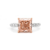 3.31ct Princess Cut Lab Pink Diamond 4 Claw Prongs Setting Engagement Pave Ring with Hidden Halo