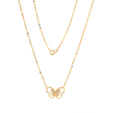 14K Yellow Gold Round Lab Diamond Pave Butterfly Pendant Necklace