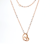 14K Rose Gold Round Lab Dimaond Pave Toi et Moi Heart Shape Pendant Necklace
