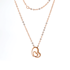 14K Rose Gold Round Lab Dimaond Pave Toi et Moi Heart Shape Pendant Necklace