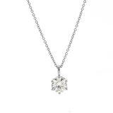 14K White Gold 1ct Round Lab Diamond 6 Round Prongs Basket Setting Pendant Necklace