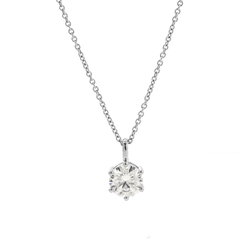 14K White Gold 1ct Round Lab Diamond 6 Round Prongs Basket Setting Pendant Necklace