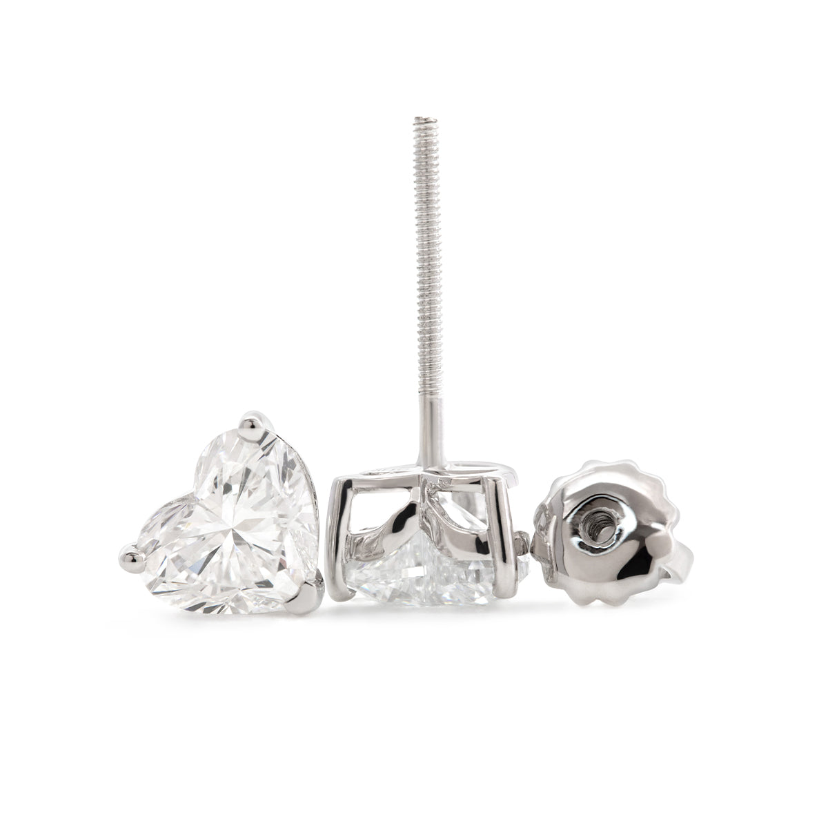Cherished Moments 14K White Gold Stud Earrings with 2 ct tw Heart Shaped Lab Diamond and Basket Setting