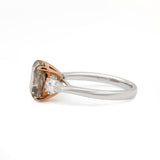 18K White Gold and Rose Gold 2.74ct Cushion Old Mine Cut Brown Lab Diamond Three-stone Prong Ring with Two Pear Cut Lab Diamonds