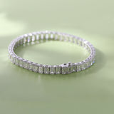 18K White Gold Emerald Cut Lab Diamond Tennis Bracelet, Radiant Diamond Emerald Design
