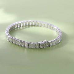 18K White Gold Emerald Cut Lab Diamond Tennis Bracelet, Radiant Diamond Emerald Design