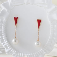 18K Yellow Gold Enamel and Freshwater Pearl Dangle Earrings