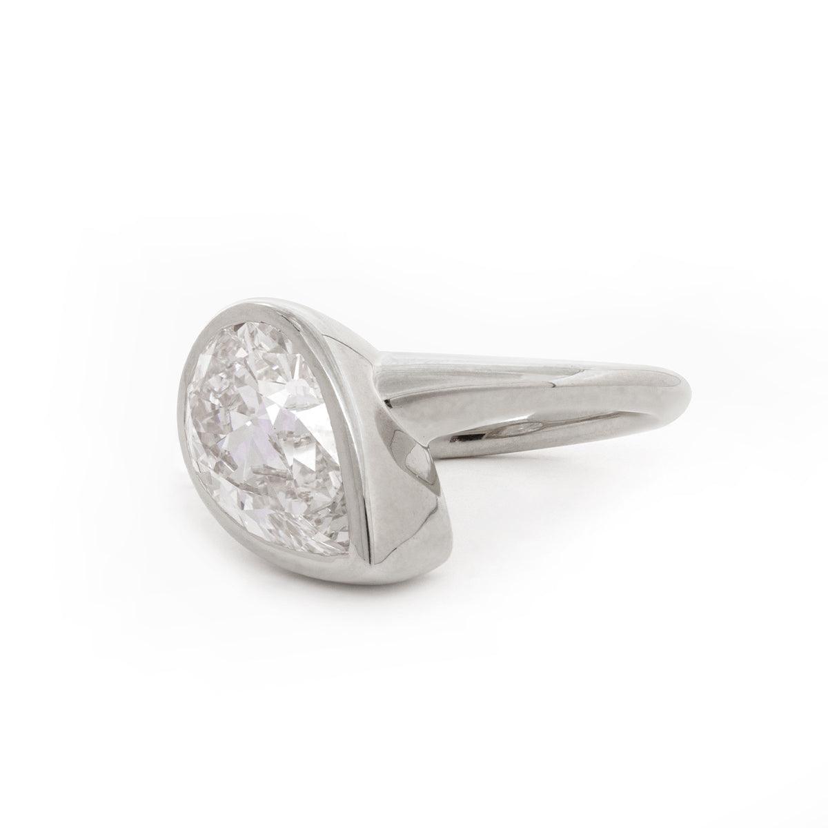 14k Yellow Gold 2.5ct Pear Old Mine Cut Lab Diamond Bezel Bridal Set Rings 14K White Gold