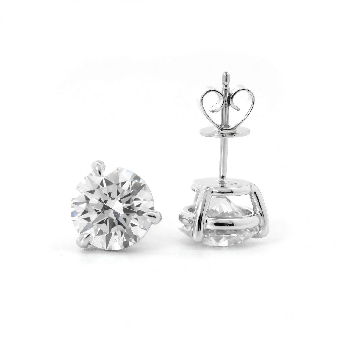 IGI Certified Round Brilliant Lab Diamond 3-Prong Basket Setting Studs--Fiorese Year End Sale