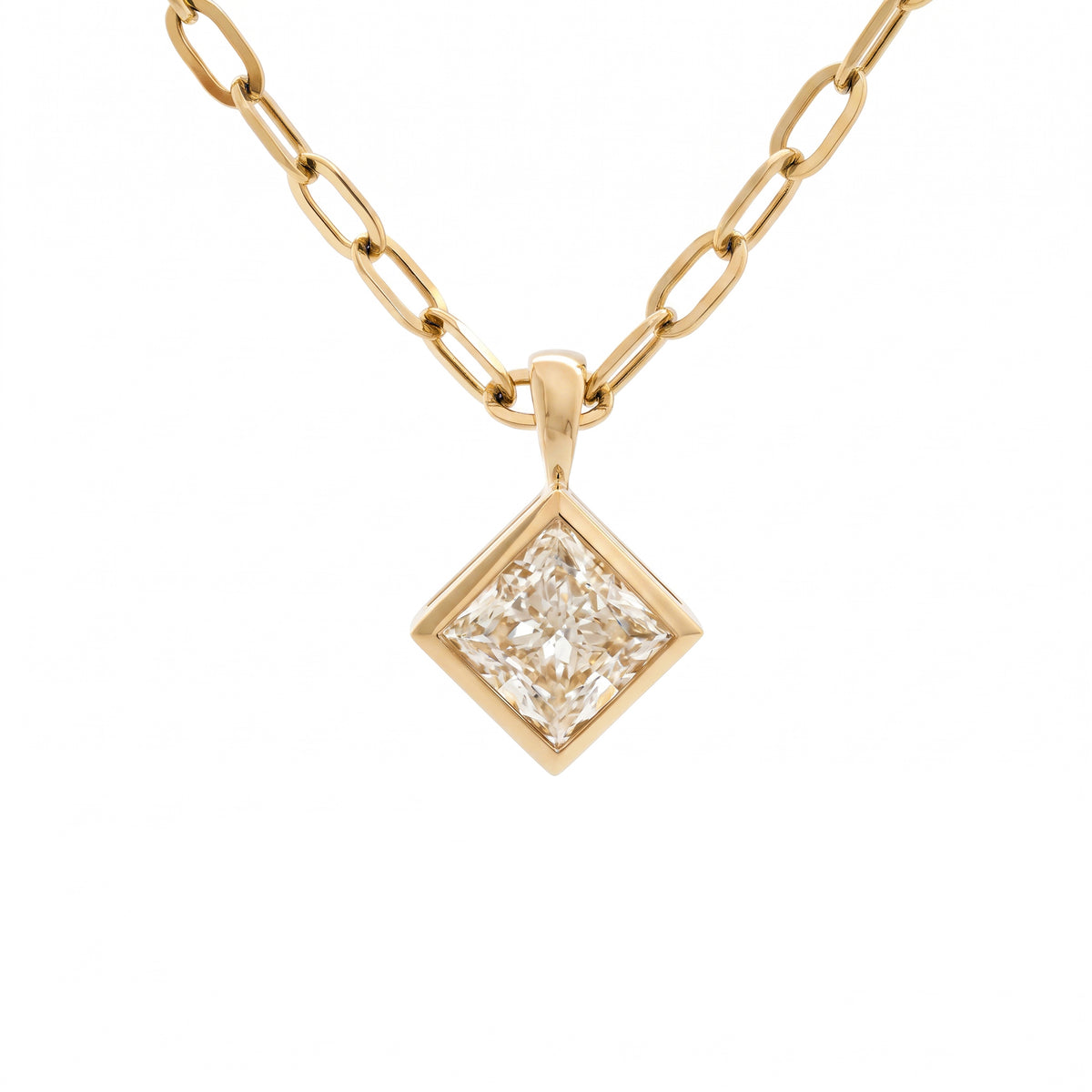 14K Yellow Gold 2.555ct Princess-Cut Lab Diamond Bezel Pendant  (Chain excluded)