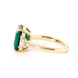 18K Yellow Gold 3ct Lab Emerald Three-stone Ring with Step Cut Trapezoid Lab Diamond Side-stones