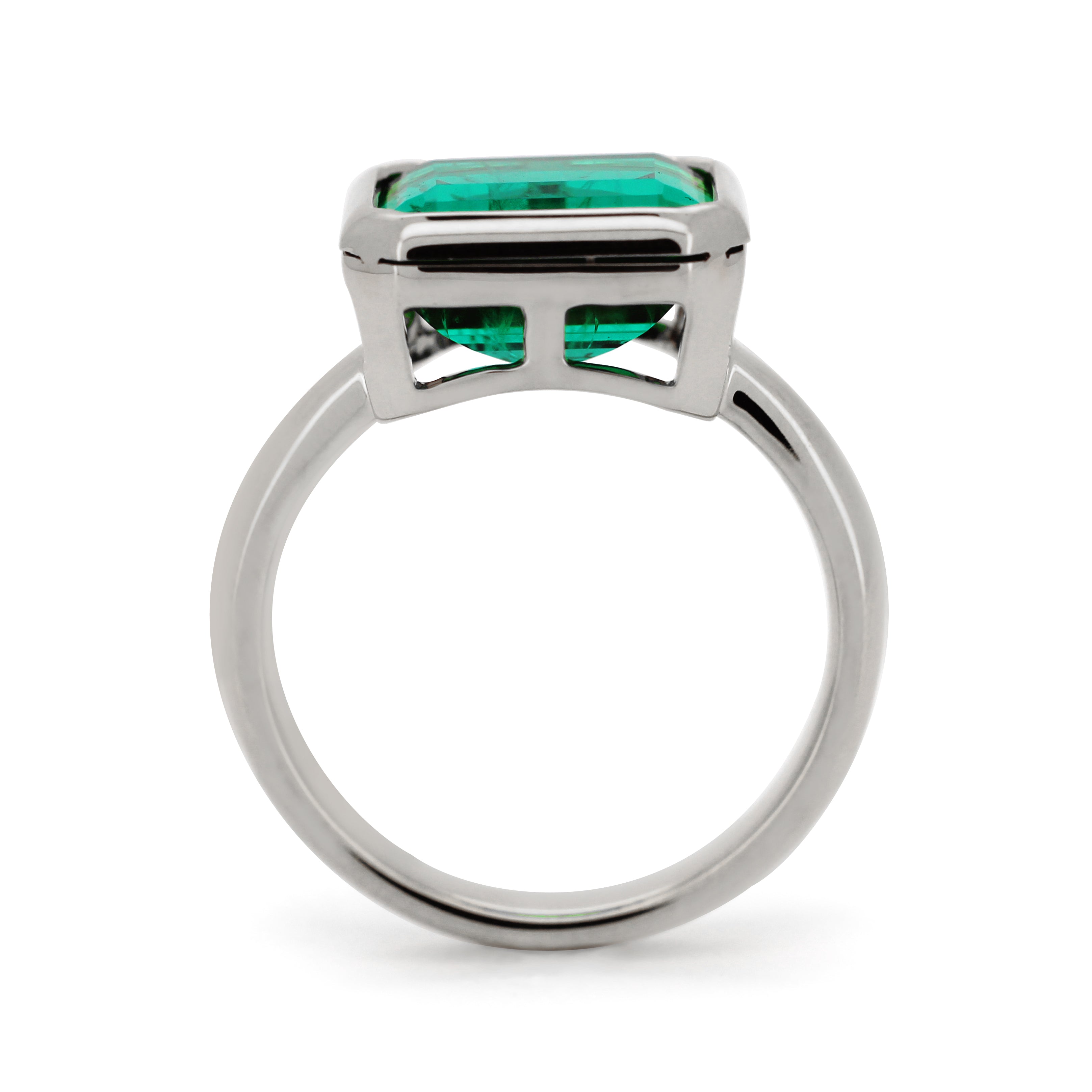 Cherished Moments 14K Yellow Gold 3.5 Carat Lab Emerald Solitaire Cocktail Ring with Bezel Setting 14K White Gold