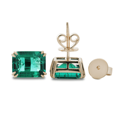 Zambian Lab Emerald Double Claw Prong Basket Stud Earrings