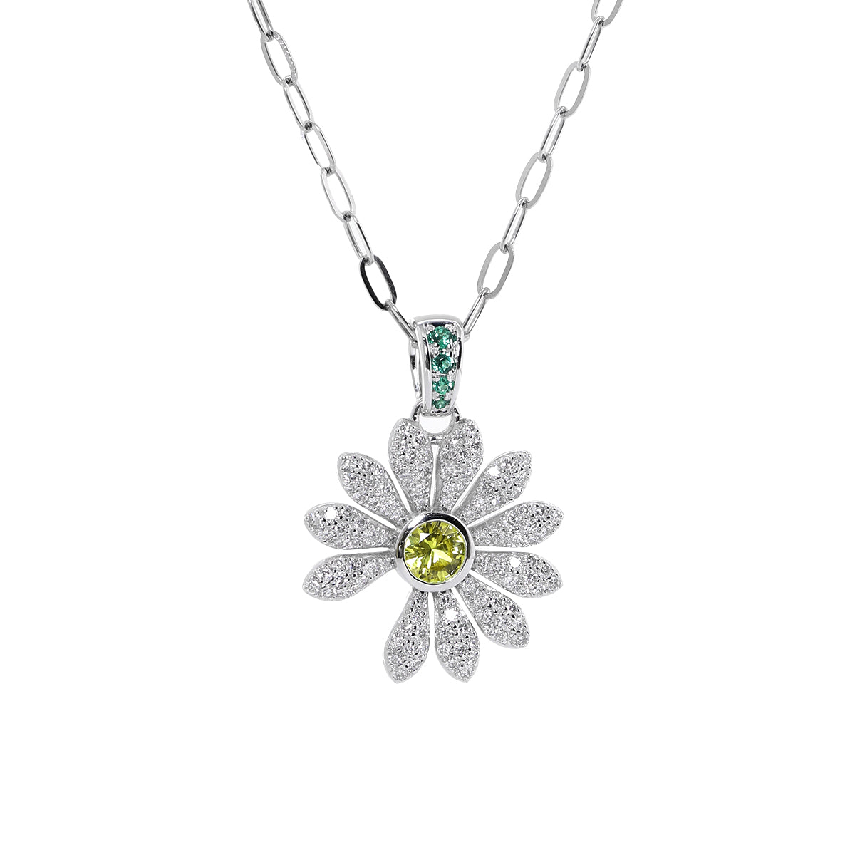 14K White Gold Daisy Pendant Necklace