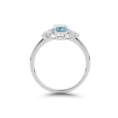 14K White Gold Oval Natural Aquamarine Ring with Moissanite Side Stones