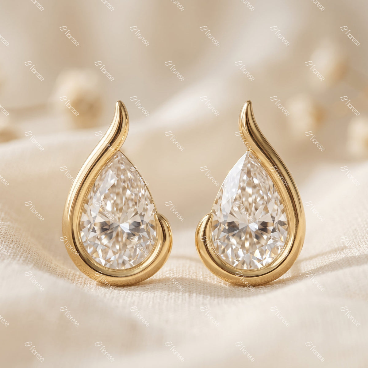 2ctw Pear Shape Half Bezel Stud Earrings - MMR