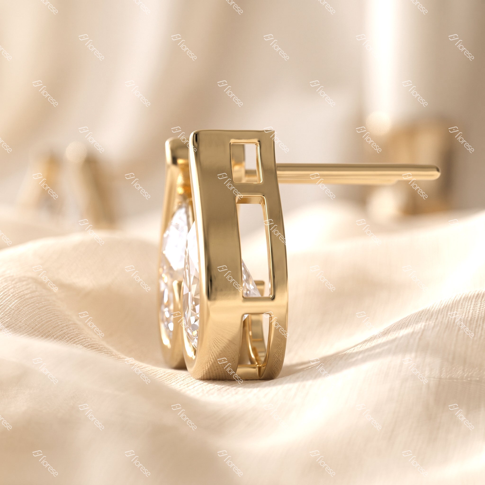 2ctw Pear Shape Half Bezel Stud Earrings - MMR