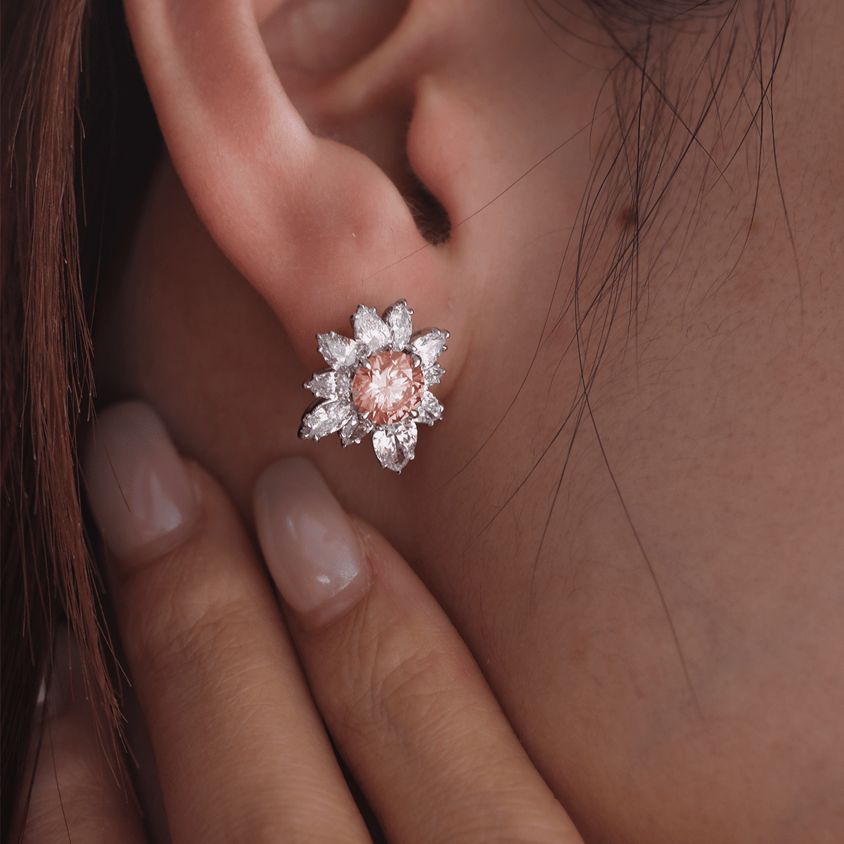 2CTW Pink Round - Cut Lab Diamond Floral Nature - Inspired Stud Earrings - MMR