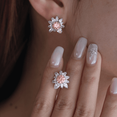 2CTW Pink Round - Cut Lab Diamond Floral Nature - Inspired Stud Earrings - MMR