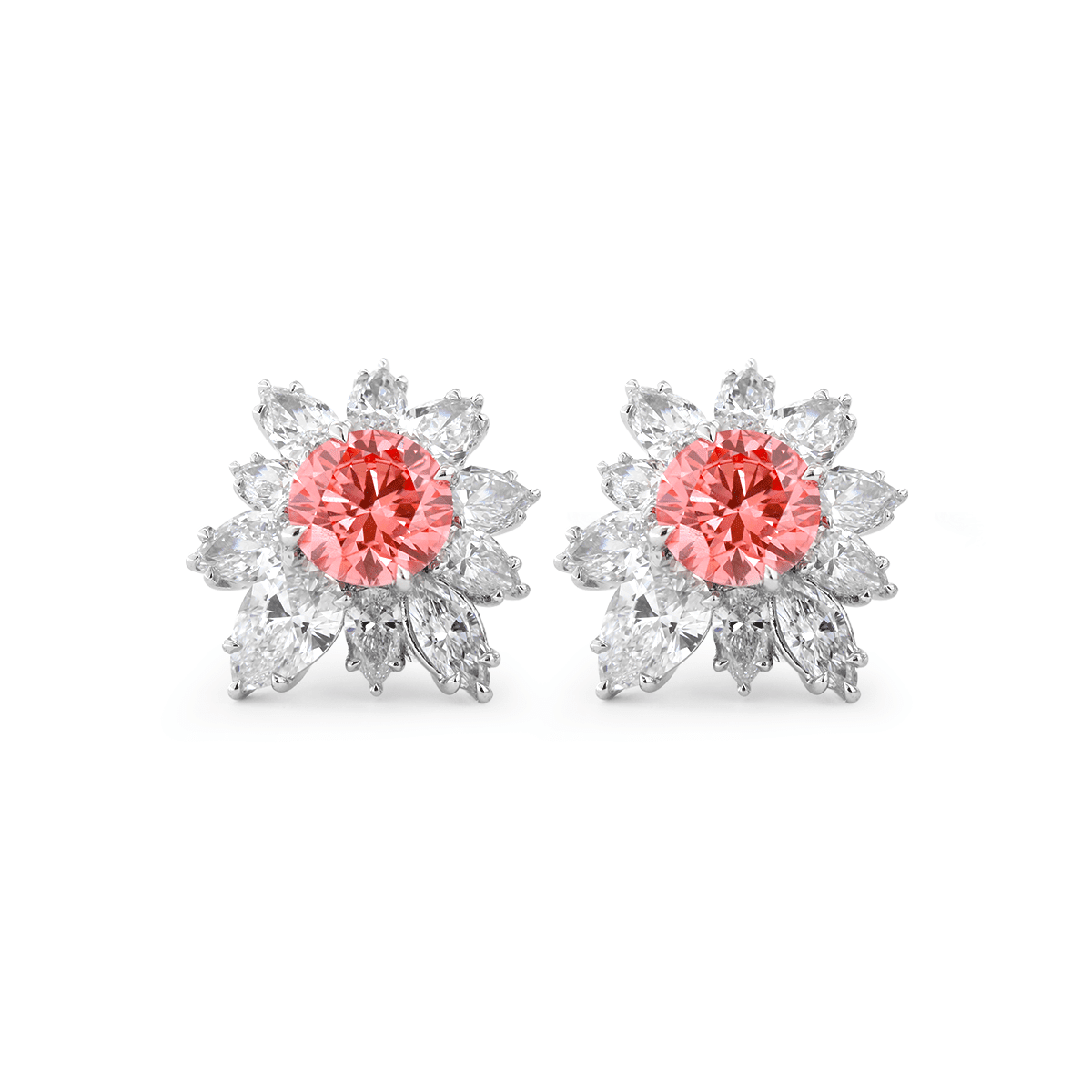 2CTW Pink Round - Cut Lab Diamond Floral Nature - Inspired Stud Earrings - MMR