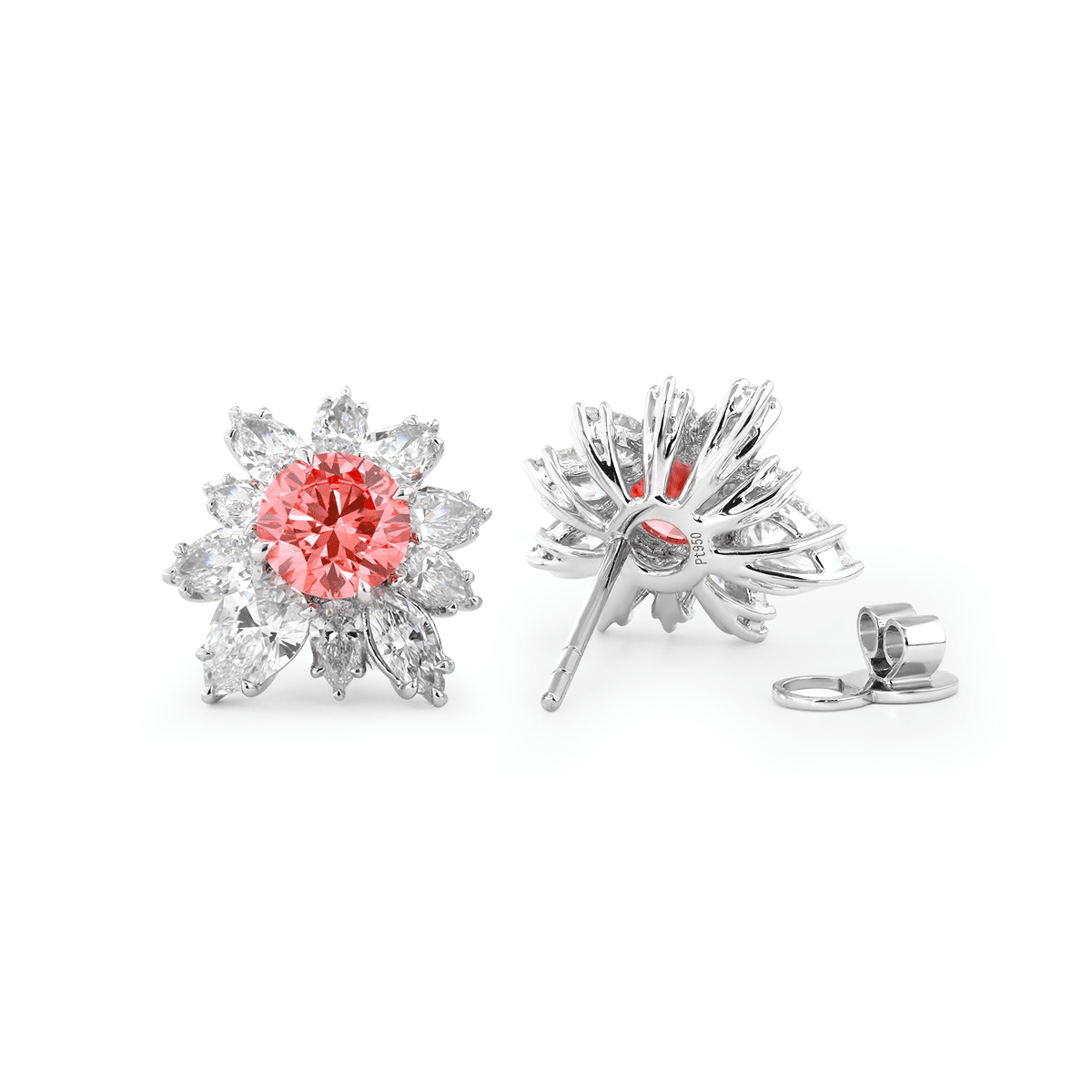 2CTW Pink Round - Cut Lab Diamond Floral Nature - Inspired Stud Earrings - MMR
