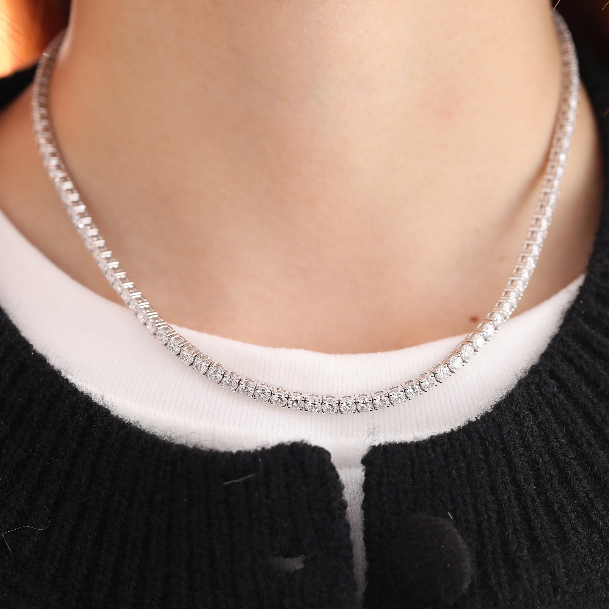 3.1 mm Round Brilliant Lab Diamond 4-prong Basket Tennis Necklace - Fiorese Day - MMR