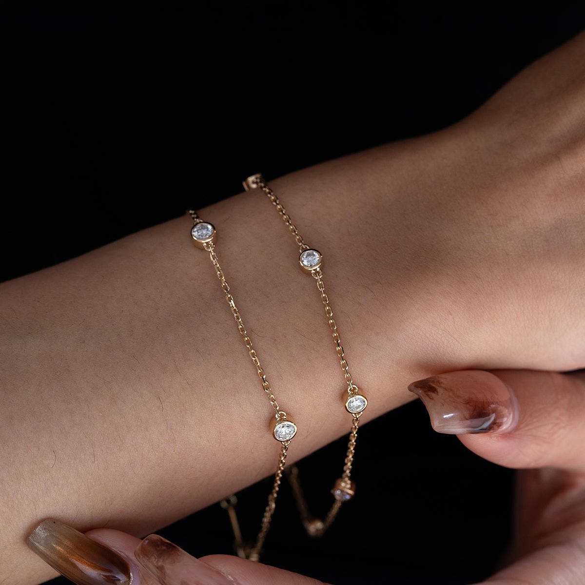 3.5mm Round Lab Diamond 3 - Stone Bezel - Set Adjustable Station Bracelet - MMR