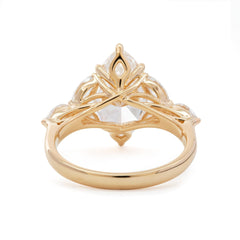 14K Yellow Gold 3ct Marquise Lab Diamond Ring – Art Nouveau Nature-Inspired Design