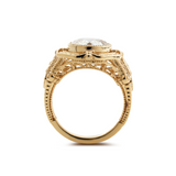 14K Yellow Gold 3ct Old European Cut Lab Diamond Millegrain Bezel Vintage Engraved Ring - Art Deco Style