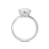 14K White Gold 3ct Elongated Old Mine Cut Lab Diamond 8 Claw Prong Basket Solitaire Ring with Millegrain Tapered Band Design