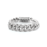 14K White Gold Men' s Iced Out Cuban Link Bracelet with Round Lab Diamond