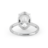 14K White Gold 4ct Oval Cut Lab Diamond Hidden Halo Bridal Set Rings with 3/4 Circle of Round Lab Diamond Pave