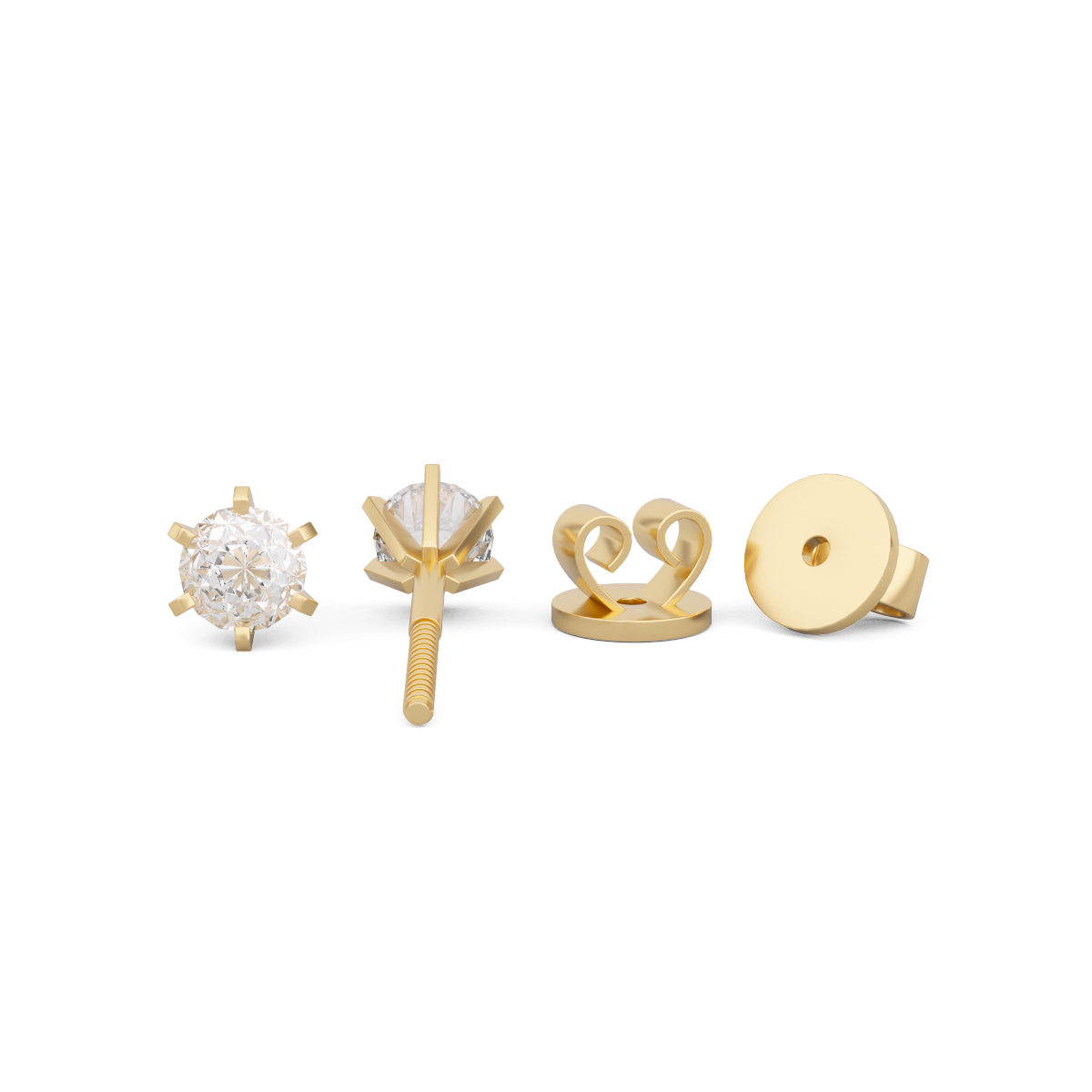 Round Cut Lab Diamond 6 Round Prong Stud Earrings (DE/G Color, VS Clarity)