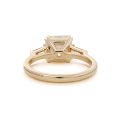 14K Yellow Gold 3.5ct Asscher Cut Lab Diamond Double Claw Prongs Three-stone Ring with Two Tapered Baguette Cut