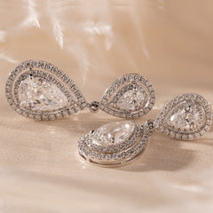 Pear Shaped  Lab Diamond Halo Drop Earrings